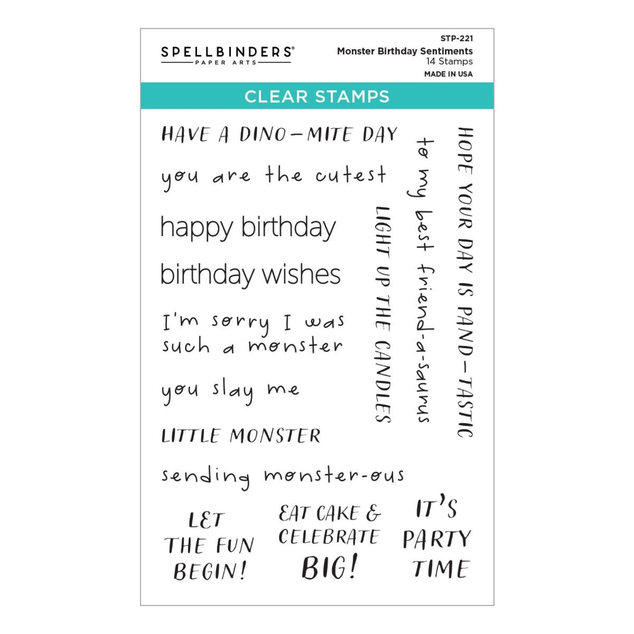 Spellbinders Clear Stamp Set From The Monster Birthday Colle-Monster Birthday Sentiments